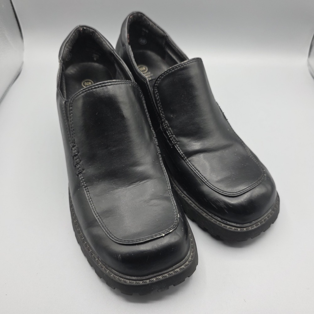 Lower East Side Vintage Y2K Womens 9.5 Wide Black‎ Vegan Leather Loafer Chunky
